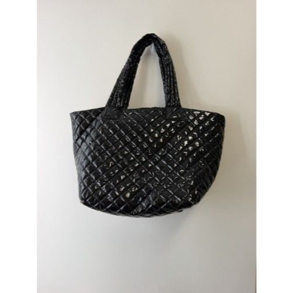MZ Wallace Black Quilted Zip-Top Tote Bag Lined w/ Inner Pockets
